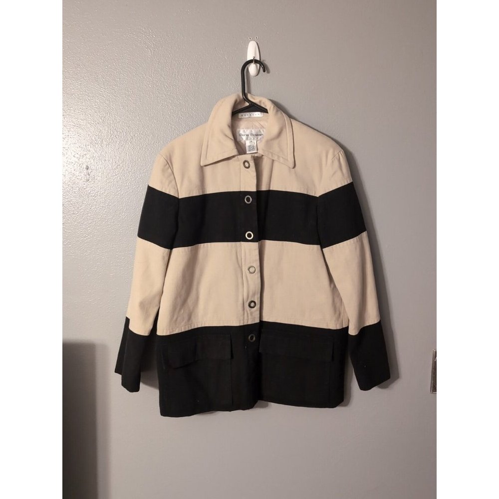 Rena Rowan Black Tan Zip Snap Vintage Heavy Coat Size M